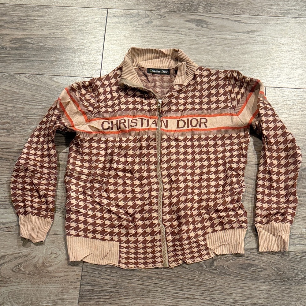 Dior Beige and Brown Houndstooth Bomber Jacket